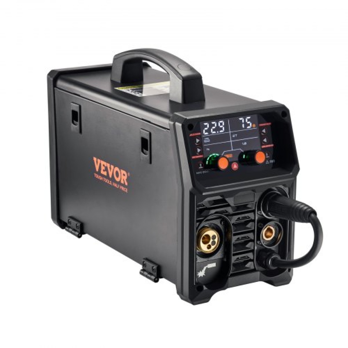 VEVOR MIG Welder, 200A Synergic Mig Welding Machine, 4-in-1 Gas MIG/Flux Core MIG/Stick/Lift TIG Multi-Process Welder Technology with IGBT Inverter Technology and LCD Screen Display