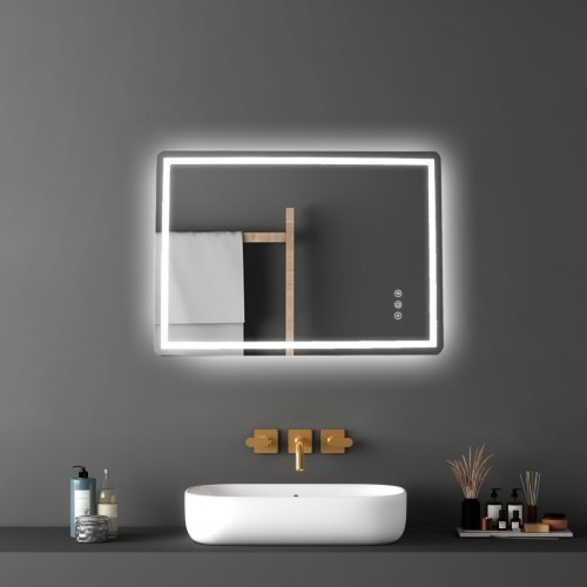 Καθρέφτης μπάνιου VEVOR LED, 70 x 100 cm Καθρέφτης μπάνιου LED με μπροστινό φωτισμό και οπίσθιο φωτισμό, καθρέφτης μνήμης κατά της ομίχλης με φώτα, Stepless 3 χρώματα Καθρέφτης μπάνιου με δυνατότητα ρύθμισης θερμοκρασίας, επιτοίχιος