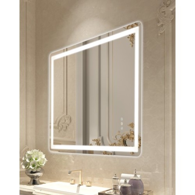 Καθρέφτης μπάνιου VEVOR LED, 70 x 100 cm Καθρέφτης μπάνιου LED με μπροστινό φωτισμό και οπίσθιο φωτισμό, καθρέφτης μνήμης κατά της ομίχλης με φώτα, Stepless 3 χρώματα Καθρέφτης μπάνιου με δυνατότητα ρύθμισης θερμοκρασίας, επιτοίχιος