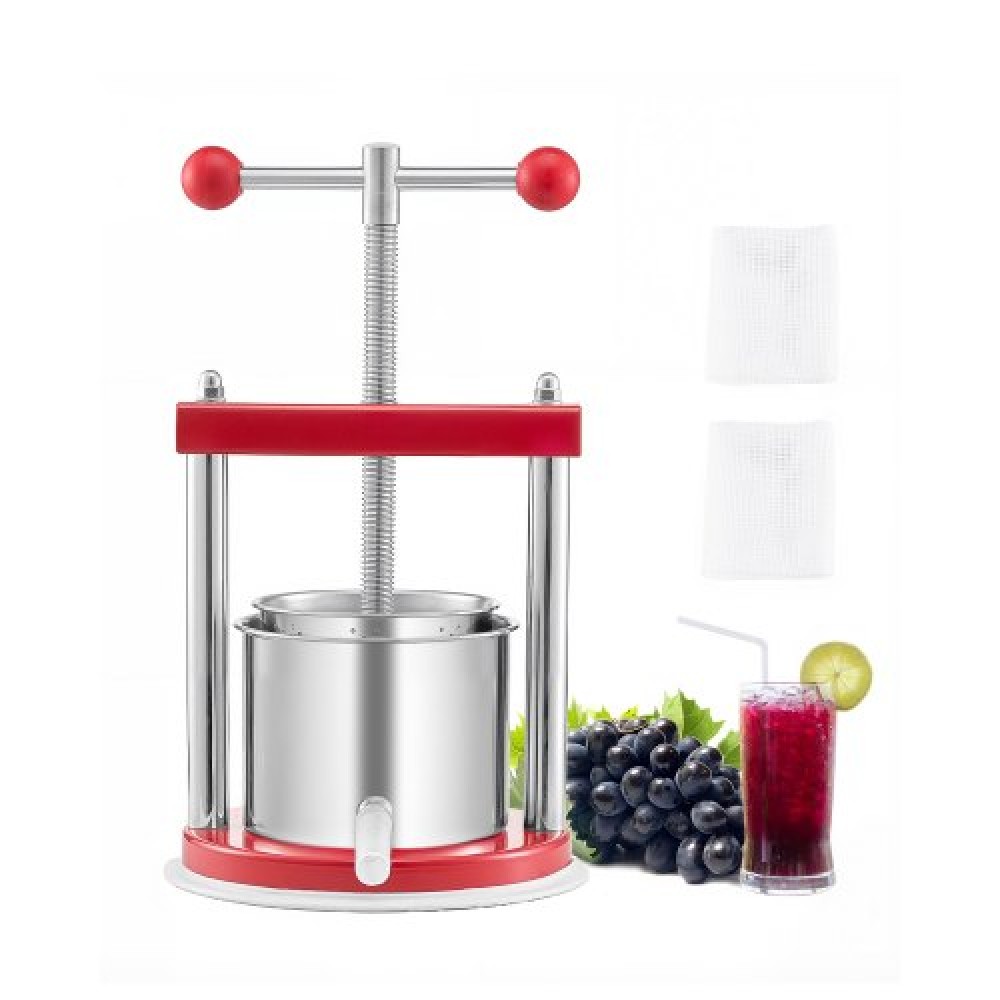 VEVOR 0,44 Gal/1,65L Πρέσα κρασιού φρούτων, 2 βαρέλια από ανοξείδωτο χάλυβα, Χειροκίνητη συσκευή παρασκευής χυμών, μηλίτης Apple Grape Tincture Honey Olive Oil Pressing with T-Handle for Outdoor Kitchen Home