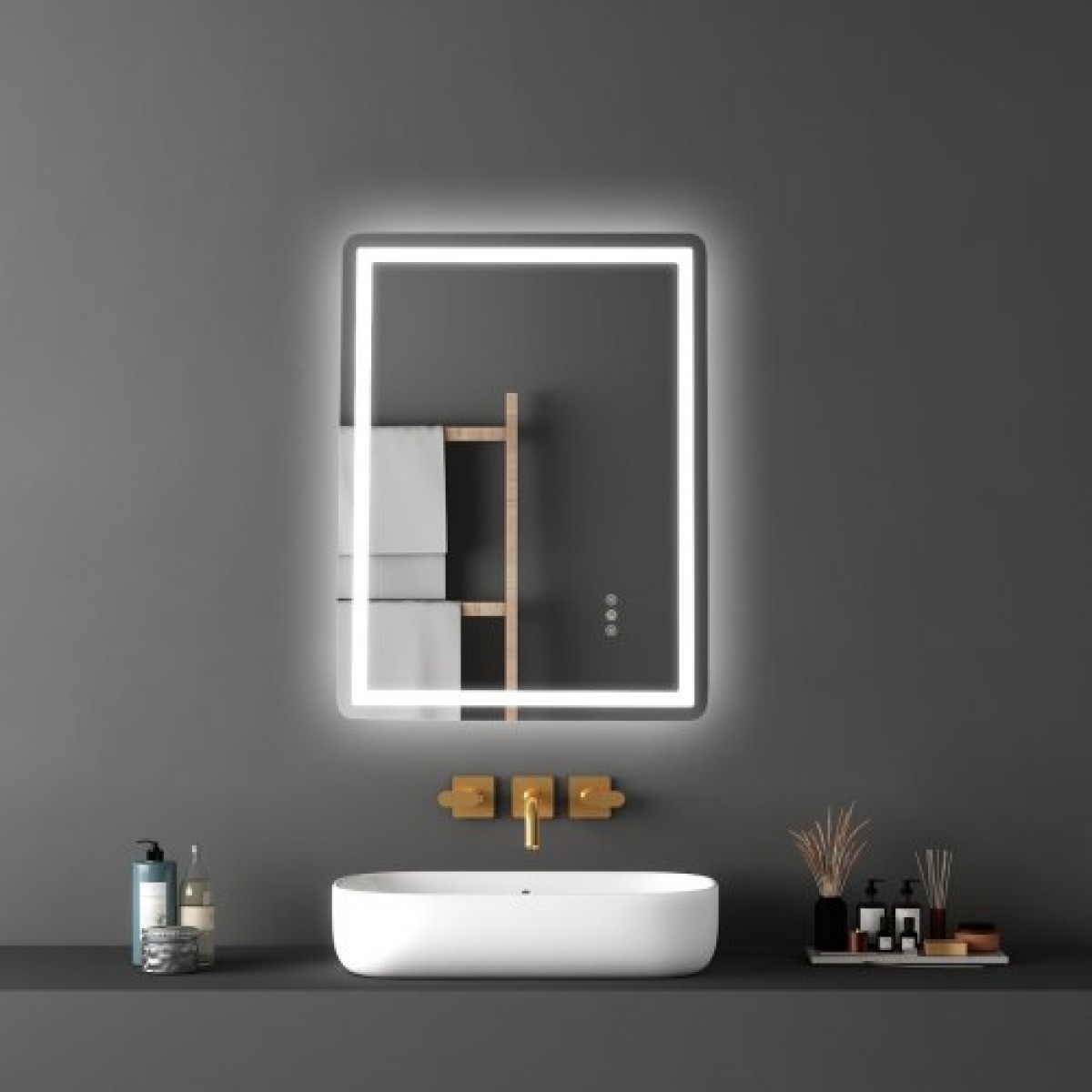 Καθρέφτης μπάνιου VEVOR LED, 60 x 80 cm Καθρέφτης μπάνιου LED με μπροστινό φωτισμό και οπίσθιο φωτισμό, καθρέφτης μνήμης κατά της ομίχλης με φώτα, Stepless 3 χρώματα Καθρέφτης μπάνιου με δυνατότητα ρύθμισης θερμοκρασίας, επιτοίχιος