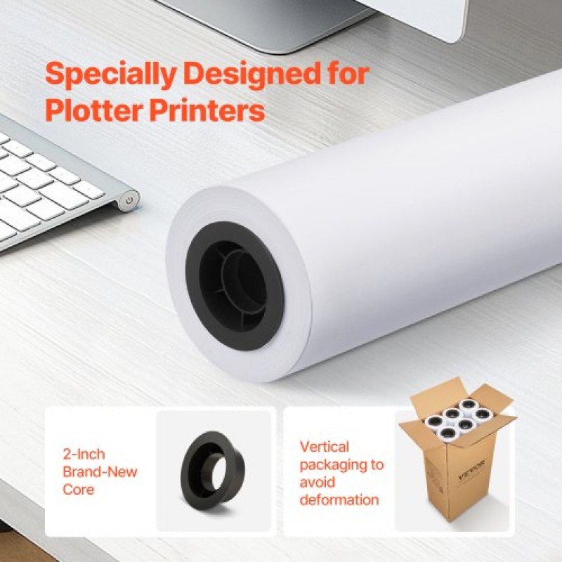 Χαρτί ευρείας μορφής VEVOR, 24 in x 150 ft Paper Plotter, 6 Rolls CAD Bond Rolls με 2 in Core, 20 LB Bond Rolls Paper, Idea for CAD Drawings, Engineering Plans, GIS Maps & Architectural Designs