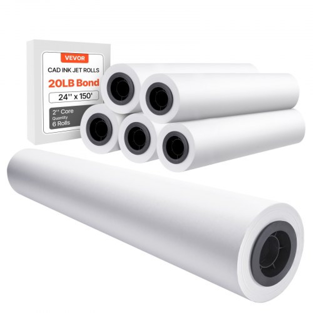 Χαρτί ευρείας μορφής VEVOR, 24 in x 150 ft Paper Plotter, 6 Rolls CAD Bond Rolls με 2 in Core, 20 LB Bond Rolls Paper, Idea for CAD Drawings, Engineering Plans, GIS Maps & Architectural Designs