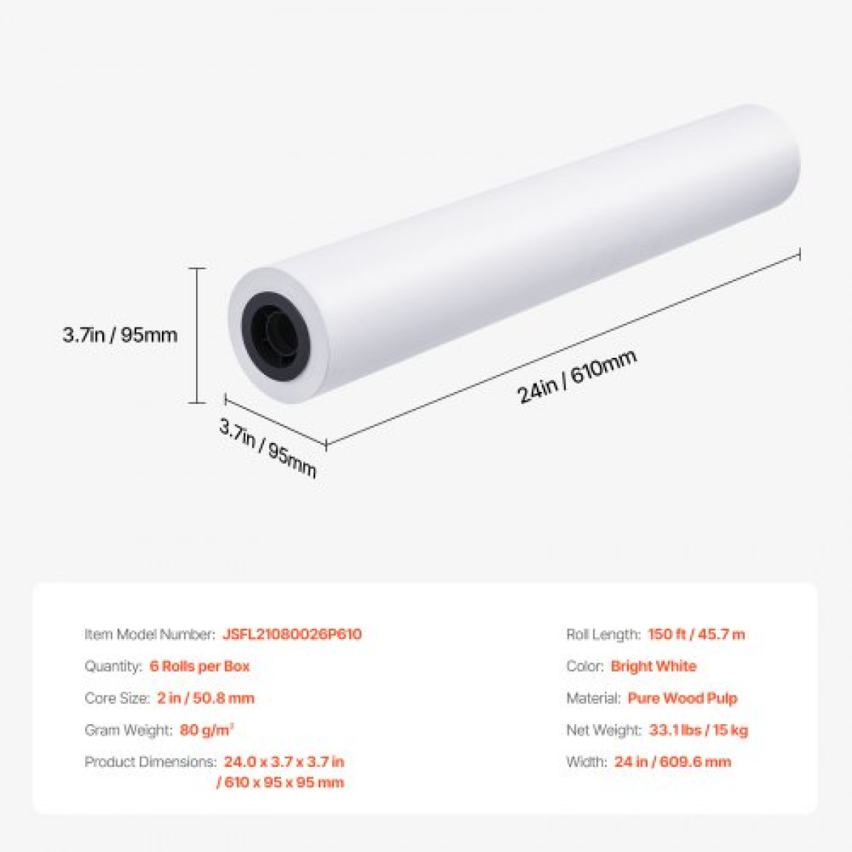 Χαρτί ευρείας μορφής VEVOR, 24 in x 150 ft Paper Plotter, 6 Rolls CAD Bond Rolls με 2 in Core, 20 LB Bond Rolls Paper, Idea for CAD Drawings, Engineering Plans, GIS Maps & Architectural Designs
