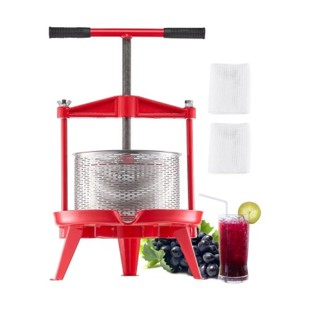 VEVOR 2,38 Gal/9L Πρέσα κρασιού φρούτων, καλάθι από ανοξείδωτο ατσάλι με σταυρωτό δοκάρι και τριγωνική δομή, χειροκίνητη συσκευή παρασκευής χυμών, πρέσα παρασκευής βάμματος σταφυλιού μηλίτη μηλίτη με λαβή T για σπίτι κουζίνας