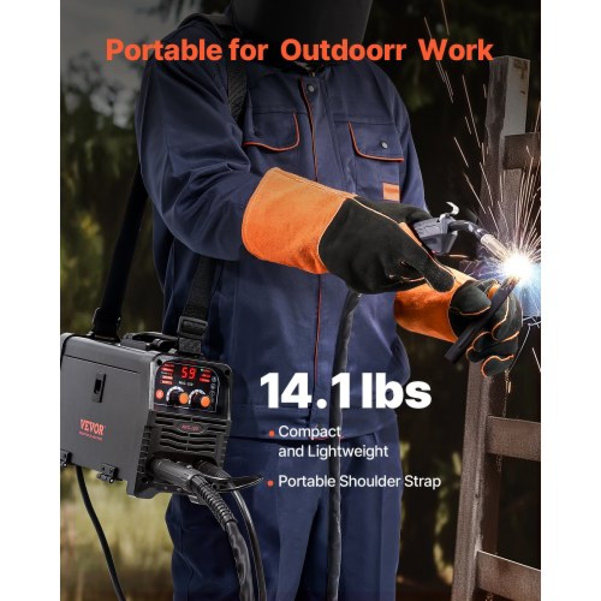 VEVOR MIG Welder, 130Amp Synergic Mig Welding Machine, 3-in-1 Flux Core MIG/Stick/Lift TIG Welder Multi-Process, Portable Mig Welder with IGBT Inverter Technology & Digital Display Screen