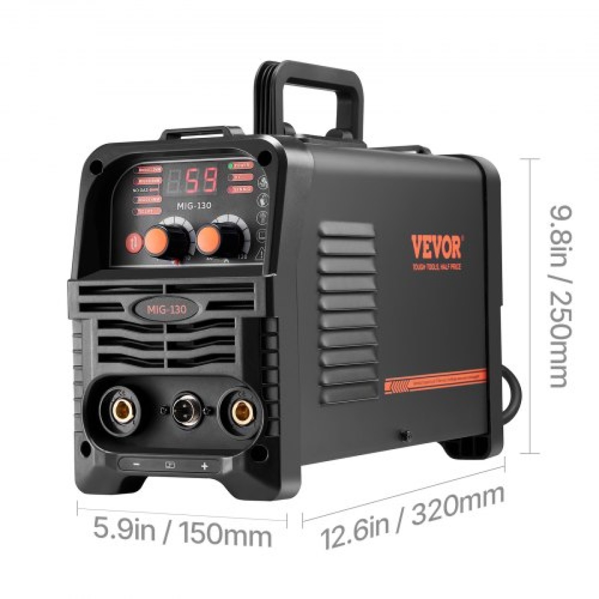 VEVOR MIG Welder, 130Amp Synergic Mig Welding Machine, 3-in-1 Flux Core MIG/Stick/Lift TIG Welder Multi-Process, Portable Mig Welder with IGBT Inverter Technology & Digital Display Screen