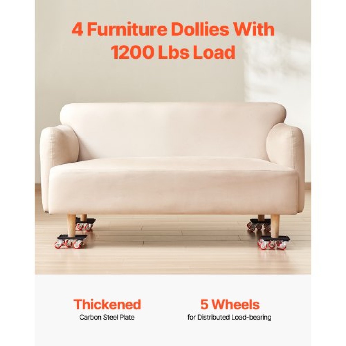 VEVOR Furniture Dolly, Μέγιστο Φορτίο 1200 lbs, Μετακινήσεις επίπλων βαρέως τύπου με 5 τροχούς περιστροφής 360°, πάνελ από ανθρακούχο χάλυβα, Σετ εργαλείων ανύψωσης επίπλων για συσκευές, Καναπές, Ψυγείο, Πλυντήριο ρούχων