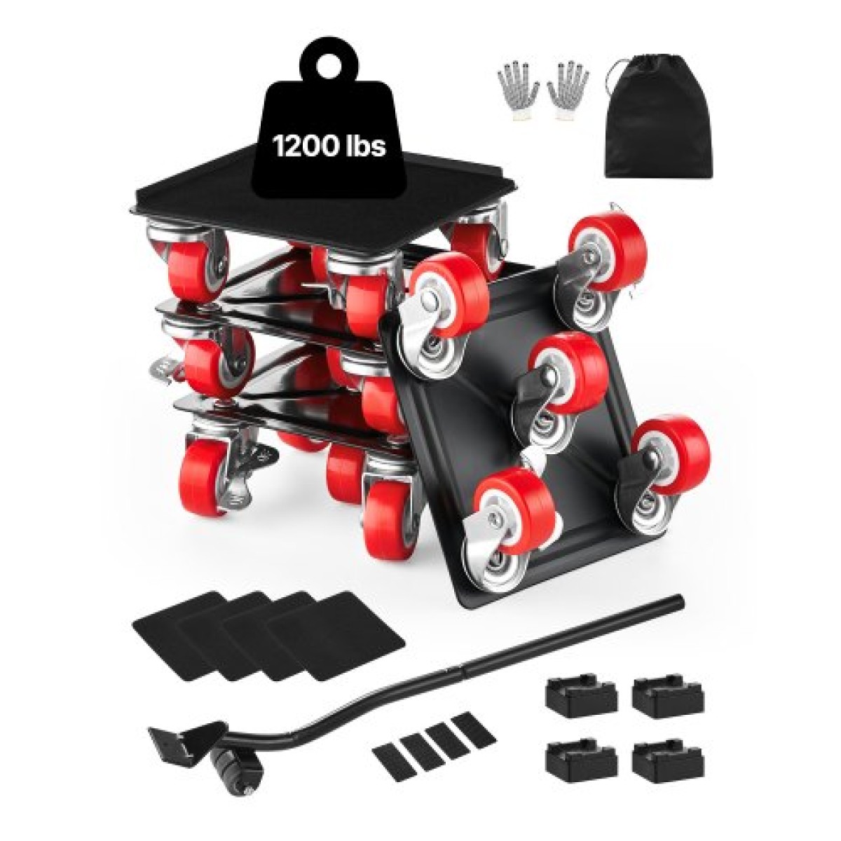 VEVOR Furniture Dolly, Μέγιστο Φορτίο 1200 lbs, Μετακινήσεις επίπλων βαρέως τύπου με 5 τροχούς περιστροφής 360°, πάνελ από ανθρακούχο χάλυβα, Σετ εργαλείων ανύψωσης επίπλων για συσκευές, Καναπές, Ψυγείο, Πλυντήριο ρούχων