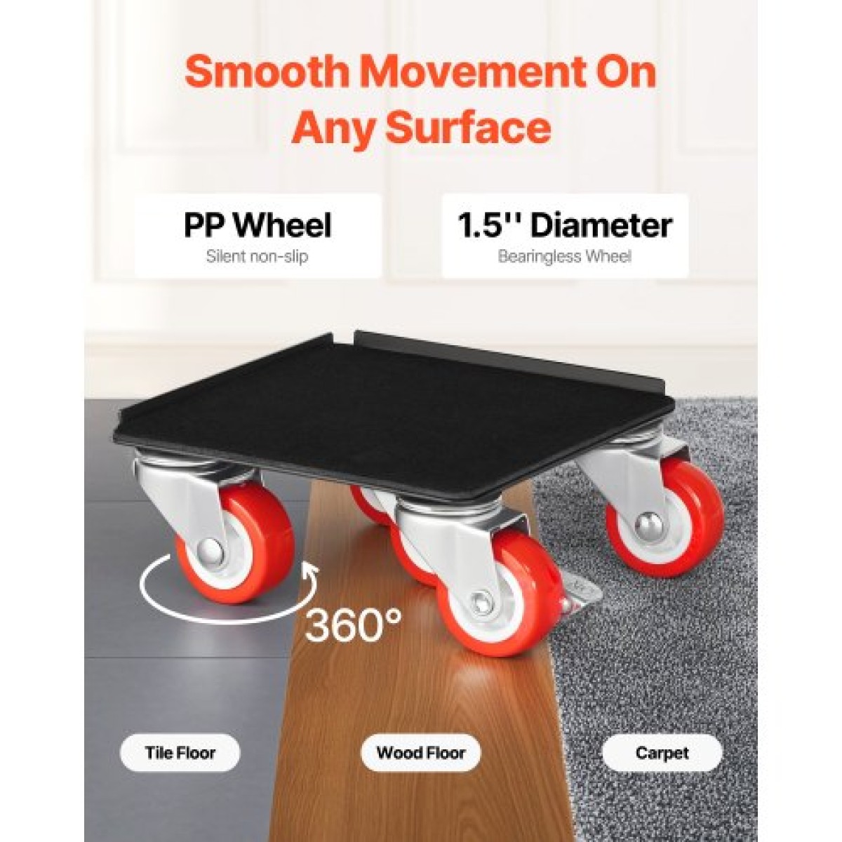 VEVOR Furniture Dolly, Μέγιστο Φορτίο 1200 lbs, Μετακινήσεις επίπλων βαρέως τύπου με 5 τροχούς περιστροφής 360°, πάνελ από ανθρακούχο χάλυβα, Σετ εργαλείων ανύψωσης επίπλων για συσκευές, Καναπές, Ψυγείο, Πλυντήριο ρούχων