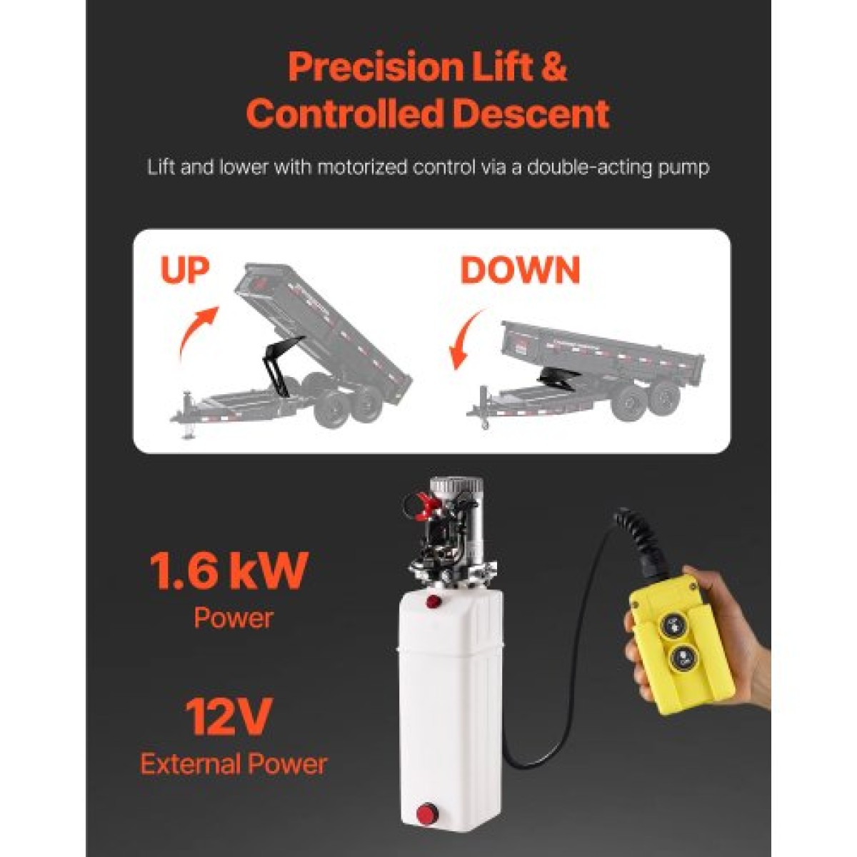 VEVOR Hydraulic Dump Lift Kit, 17.600 lb/8 T Dump Trailer Hydraulic Scissor Hoist Kit Standard Kit, Hydraulic Dump Bed Kit with 12V Hydraulic Pump Unit Κατάλληλο για φορτηγά ανατρεπόμενα ρυμουλκούμενα με ψαλίδια