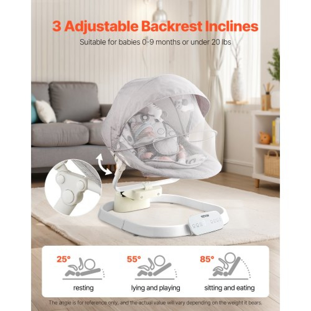 VEVOR Baby Swing, Baby Rocker για βρέφη με 3 ταχύτητες & 3 θέσεις καθισμάτων, πάνελ αφής IMD, τηλεχειριστήριο, Bluetooth & 10 προκαθορισμένα νανουρίσματα, φορητή βρεφική κούνια για 0-9 μηνών αγόρια κορίτσια έως 20 λίβρες