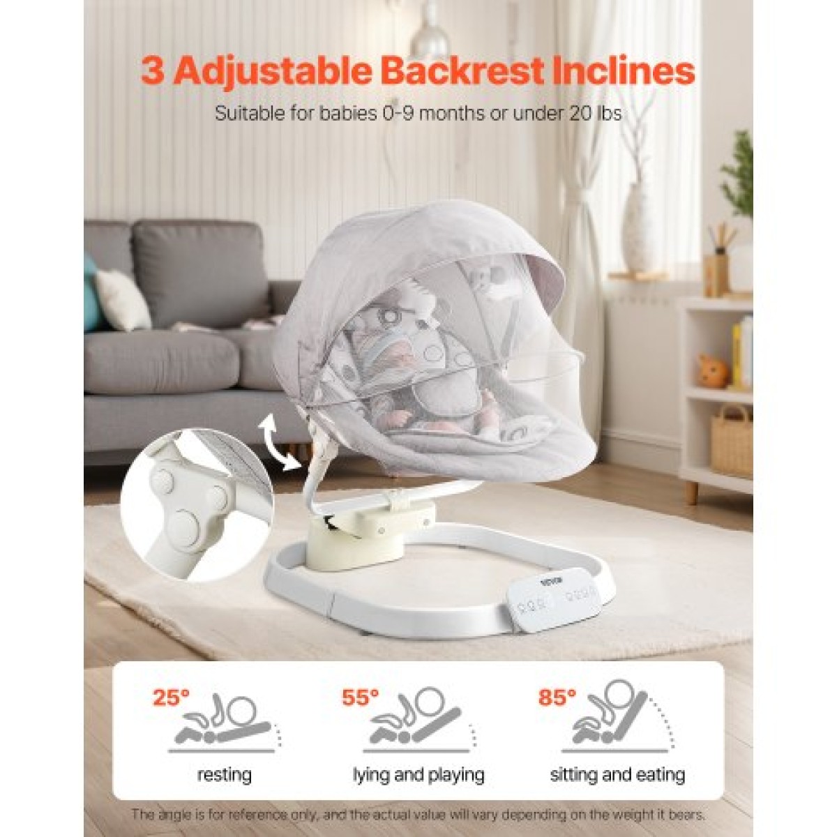 VEVOR Baby Swing, Baby Rocker για βρέφη με 3 ταχύτητες & 3 θέσεις καθισμάτων, πάνελ αφής IMD, τηλεχειριστήριο, Bluetooth & 10 προκαθορισμένα νανουρίσματα, φορητή βρεφική κούνια για 0-9 μηνών αγόρια κορίτσια έως 20 λίβρες