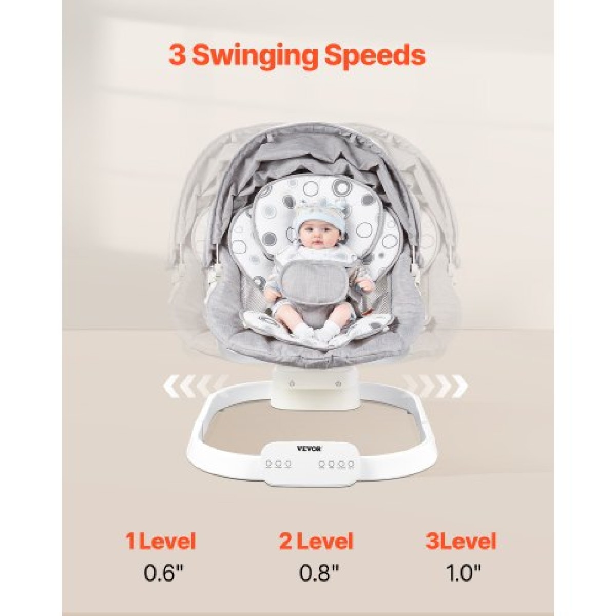 VEVOR Baby Swing, Baby Rocker για βρέφη με 3 ταχύτητες & 3 θέσεις καθισμάτων, πάνελ αφής IMD, τηλεχειριστήριο, Bluetooth & 10 προκαθορισμένα νανουρίσματα, φορητή βρεφική κούνια για 0-9 μηνών αγόρια κορίτσια έως 20 λίβρες