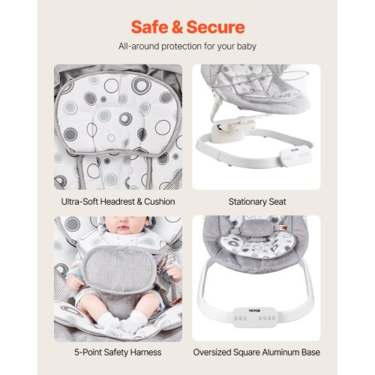 VEVOR Baby Swing, Baby Rocker για βρέφη με 3 ταχύτητες & 3 θέσεις καθισμάτων, πάνελ αφής IMD, τηλεχειριστήριο, Bluetooth & 10 προκαθορισμένα νανουρίσματα, φορητή βρεφική κούνια για 0-9 μηνών αγόρια κορίτσια έως 20 λίβρες