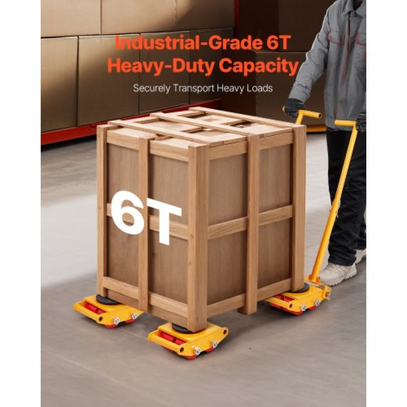 VEVOR Machine Skate, 6T Machinery Skate Dolly, 13228 lbs Machinery Moving Skate, Machinery Mover Skate με καπάκι περιστροφής 360° και κατευθυντικούς κυλίνδρους PU, βιομηχανικός εξοπλισμός βαρέως τύπου, κίτρινο