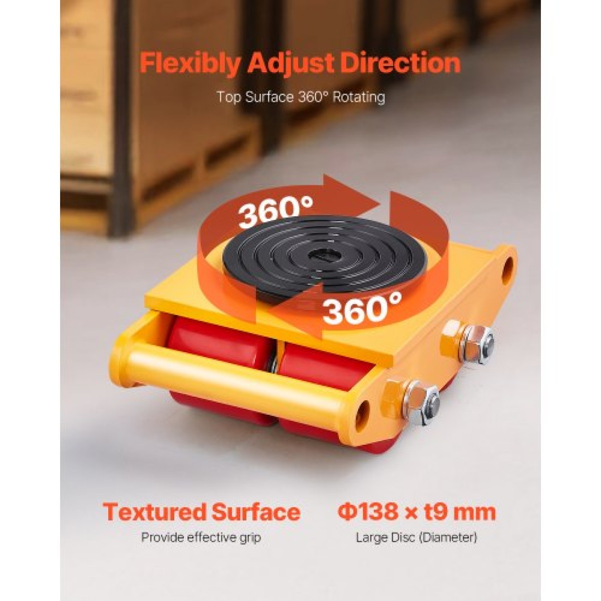 VEVOR Machine Skate, 6T Machinery Skate Dolly, 13228 lbs Machinery Moving Skate, Machinery Mover Skate με καπάκι περιστροφής 360° και κατευθυντικούς κυλίνδρους PU, βιομηχανικός εξοπλισμός βαρέως τύπου, κίτρινο