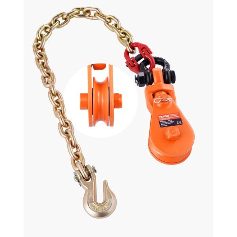 VEVOR 2 Ton Snatch Block με αλυσίδα G80, περιστρεφόμενο δεσμό, τροχαλία 3" για συρμάτινο σχοινί 3/8", τροχαλία μπλοκ αρπαγής για εφαρμογές ρυμούλκησης και ανάκτησης σε συρματόσχοινο Rollback Wrecker Carrier Carrier με επίπεδη επιφάνεια