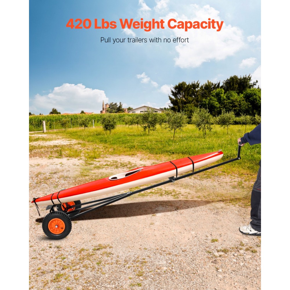 VEVOR Boat Trailer Dolly, χωρητικότητα φόρτωσης 420 lbs, Μετακίνηση ρυμουλκούμενου από ανθρακούχο χάλυβα με ρυθμιζόμενο μήκος, 15,7 σε πνευματικά ελαστικά και αντιολισθητικό στήριγμα στήριξης, για κινούμενο καγιάκ μηχανοκίνητο σκάφος ψαρέματος