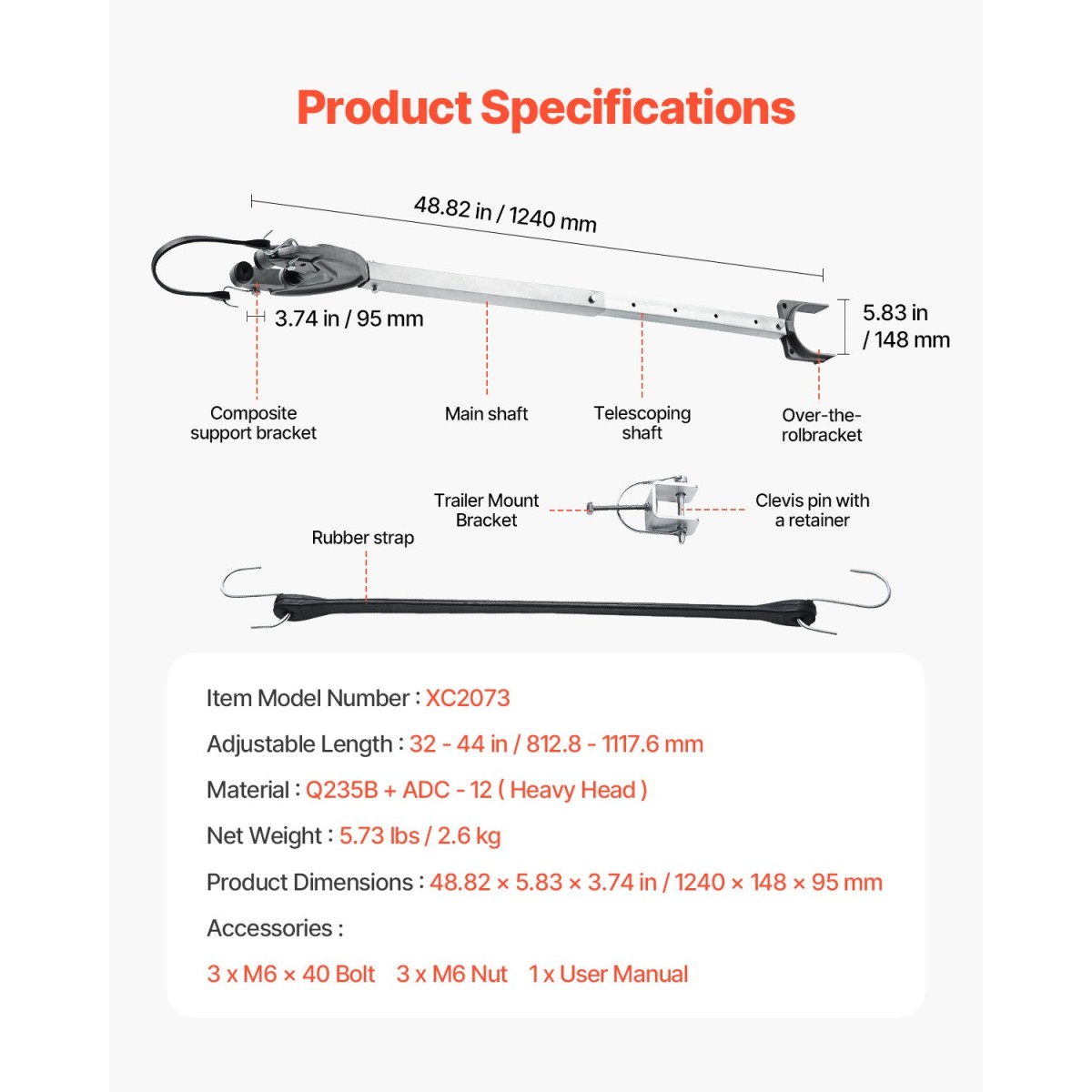 VEVOR Transom Saver, 32-44 ίντσες, Ρυθμιζόμενη Προφύλαξη σκάφους με κεφαλή βαρέως τύπου, ανθεκτικά στη διάβρωση Εύκολα στην εγκατάσταση εξωλέμβιες μηχανές για λιγότερους από 100 HP, Κατάλληλο για ρολό και ρυμουλκούμενο