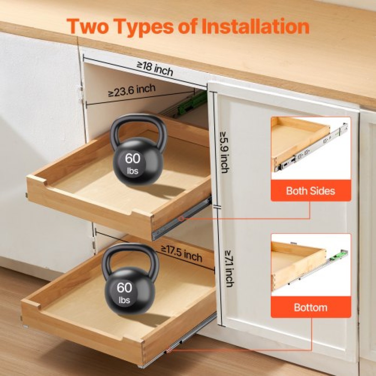 Συρτάρι ντουλαπιού VEVOR Pull Out, 17" Π x 21" D Συρτάρι ντουλαπιού, Soft Close Slide out ράφι, συρόμενο ξύλινο συρτάρι βαρέως τύπου, βάση συναρμολόγησης κάτω και πλαϊνή οργάνωση ντουλαπιού για ντουλάπι κουζίνας μπάνιο