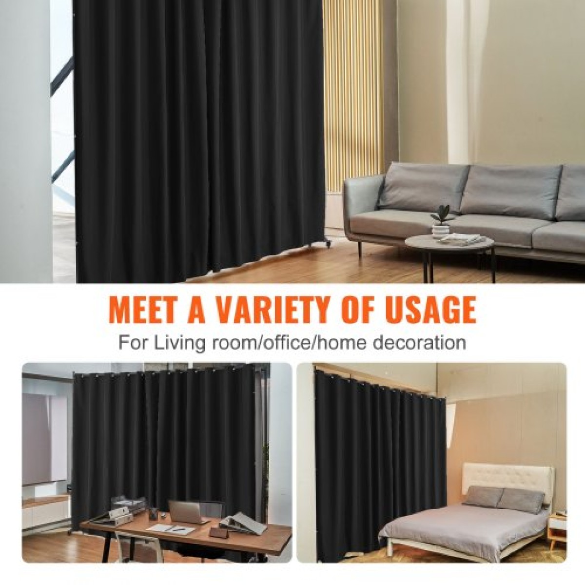 VEVOR Room Divider, Φορητό Panel Divider Room with Wheels Divider Stand, Freestanding Room Divider Οθόνη Privacy για Γραφείο, Υπνοδωμάτιο, Τραπεζαρία, Μελέτη, Μαύρο