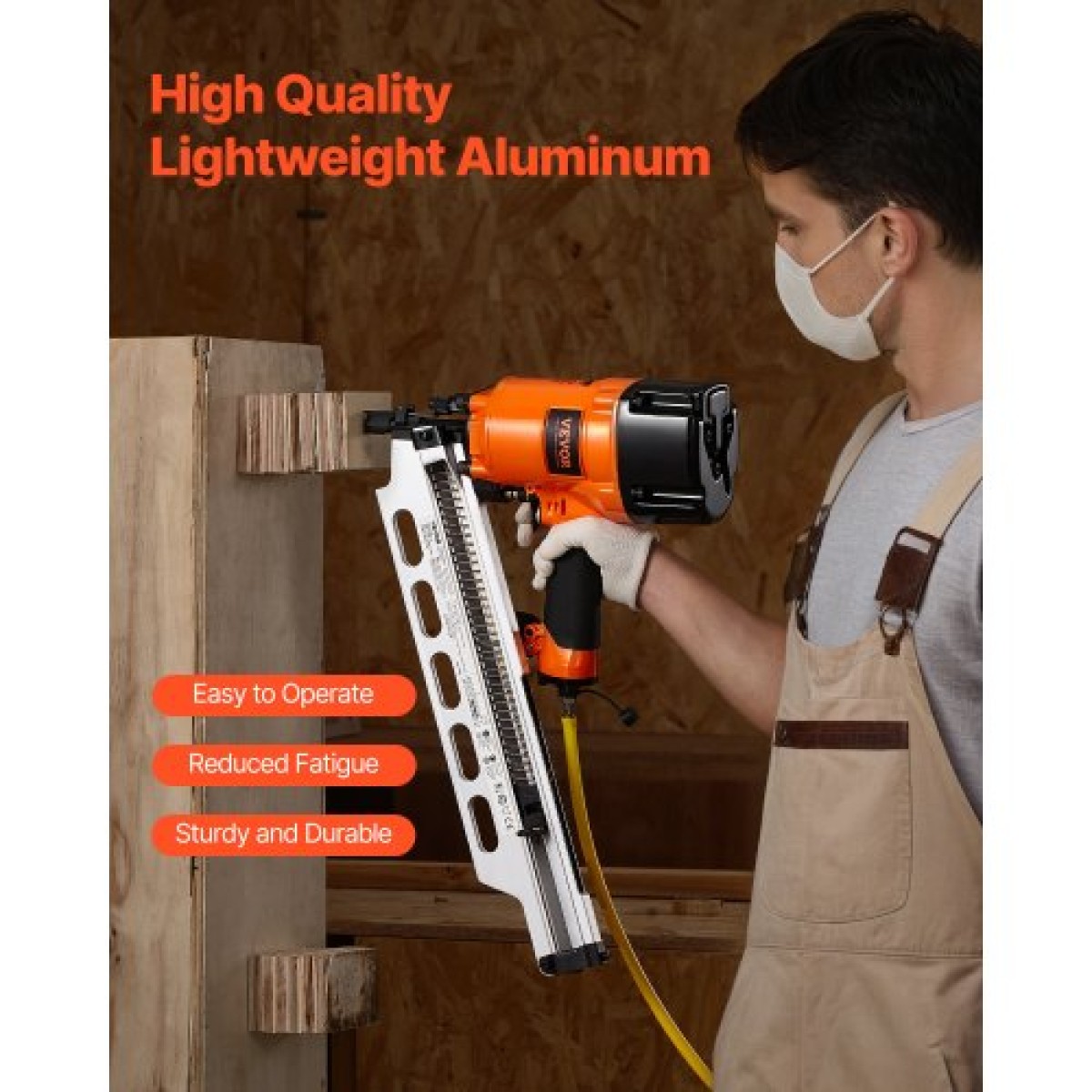 VEVOR Framing Nailer, 50 έως 90 mm 21 Degree Full Round Head πνευματικό καρφωτικό πλαισίωσης με λειτουργίες διπλής σκανδάλης & ρύθμιση βάθους χωρίς εργαλεία, 80-120 PSI Pro Air Nail Gun για πλαισίωση δαπέδων δαπέδου