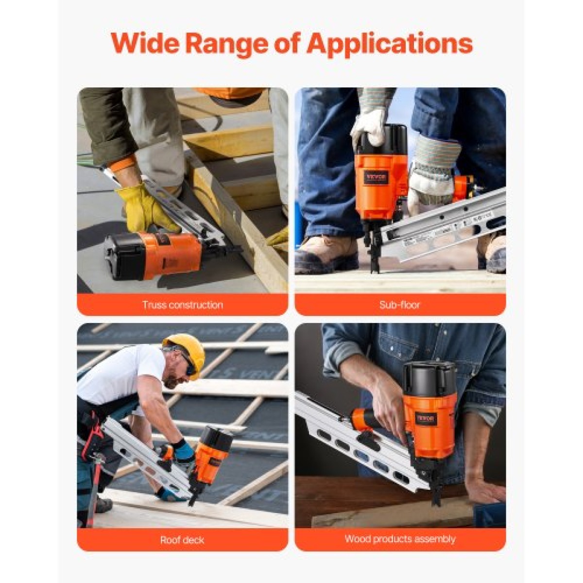 VEVOR Framing Nailer, 50 έως 90 mm 21 Degree Full Round Head πνευματικό καρφωτικό πλαισίωσης με λειτουργίες διπλής σκανδάλης & ρύθμιση βάθους χωρίς εργαλεία, 80-120 PSI Pro Air Nail Gun για πλαισίωση δαπέδων δαπέδου