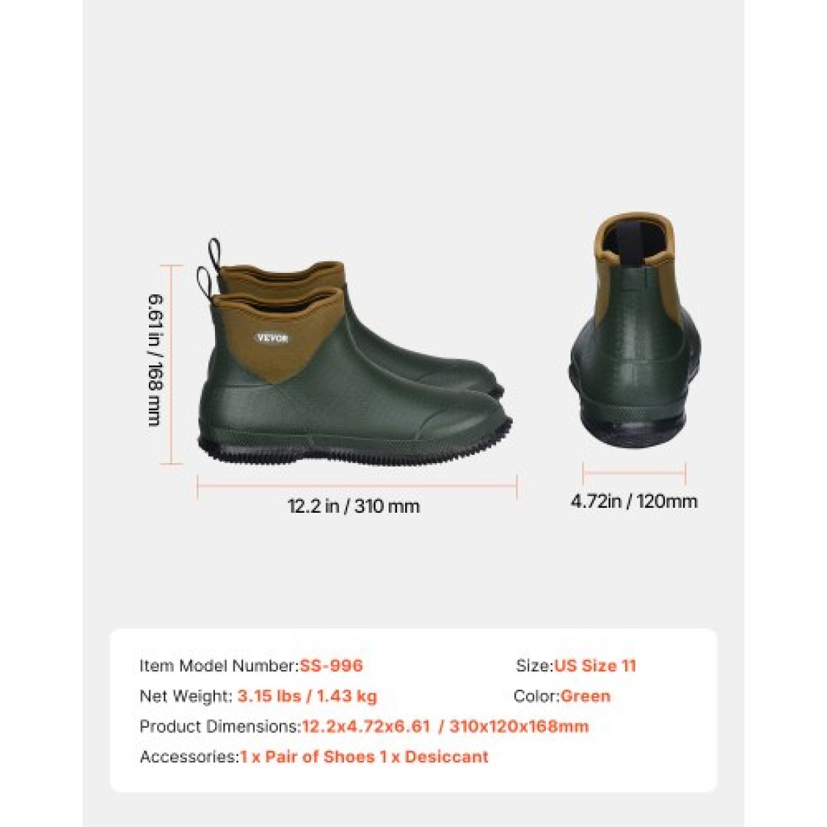 Γυναικείες μπότες καταστρώματος VEVOR, αδιάβροχες μπότες ψαρέματος, αντιολισθητικές μπότες από καουτσούκ, μπότες κηπουρικής από λάσπη, καουτσούκ από νεοπρένιο, ελαφρύ και ανθεκτικό, για τη βιομηχανία, γεωργία, μέγεθος 11 US