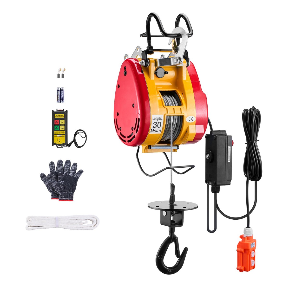 Ηλεκτρικό βαρούλκο VEVOR 2-σε-1, χωρητικότητα 1100 lbs, φορητό βαρούλκο 1800 W, Ύψος ανύψωσης 98 πόδια, 36 πόδια/λεπτό με σύρμα και ασύρματο τηλεχειριστήριο, για γκαράζ, αποθήκη, ρυμούλκηση εργοστασιακής ανύψωσης