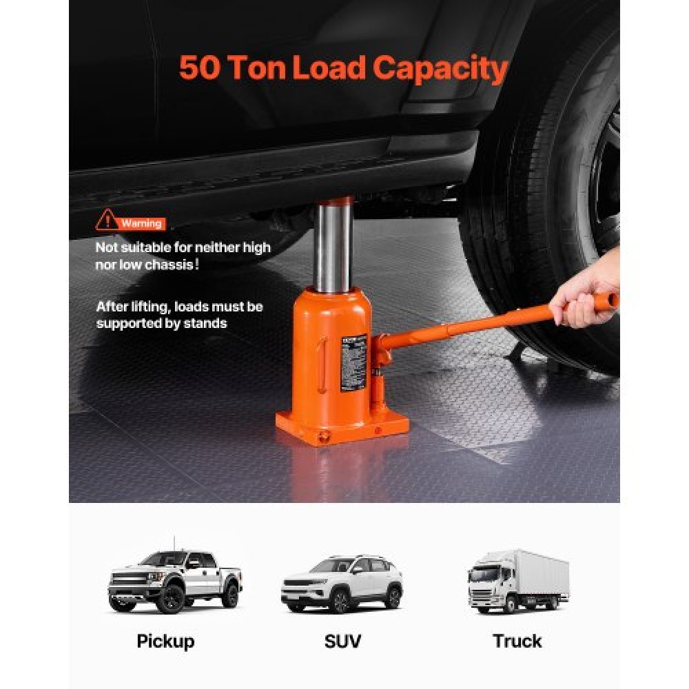 VEVOR Hydraulic Bottle Jack, 50 Ton/110231 lbs Welded Bottle Jack with 11''-17,32'' Lifting Range & 3-Section Long Handle, for Car, Pickup, Truck, RV, Auto Repair, Industrial Engineering