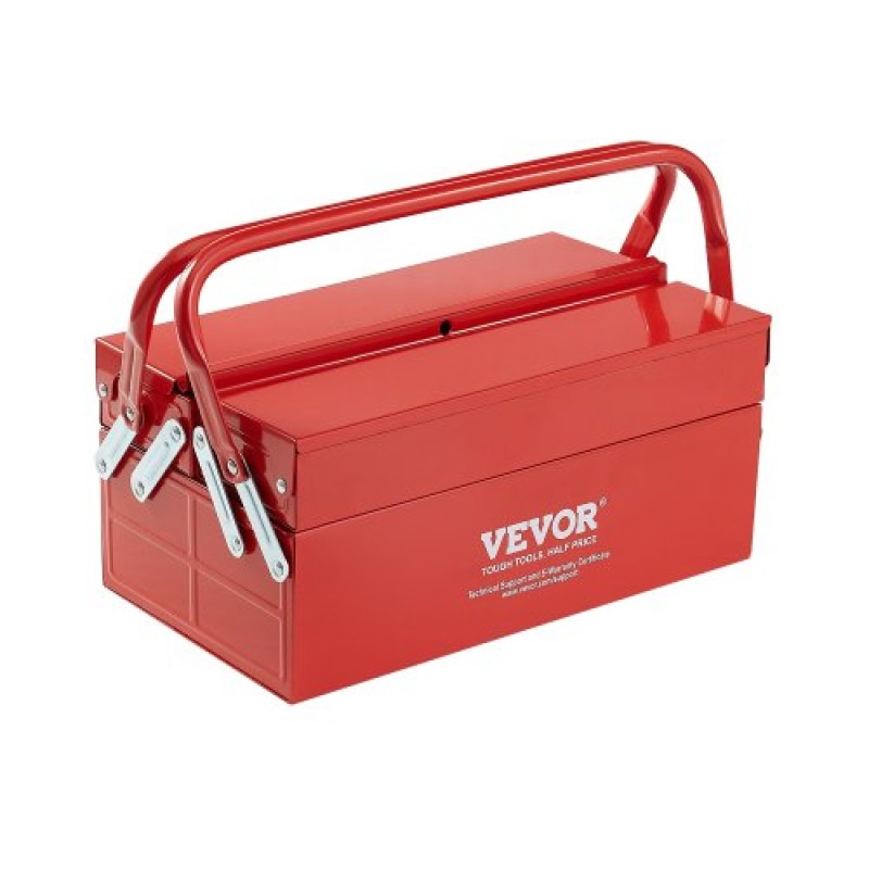 Μεταλλικό κιβώτιο εργαλείων VEVOR, 14 ιντσών, 2 επιπέδων, φορητό πτυσσόμενο εργαλείο οργάνωσης στήθους με λαβή & οπή κλειδώματος, ατσάλι με επίστρωση πούδρας, εργαλειοθήκη πρόβολου για επισκευή οικιακής αποθήκης, κόκκινο