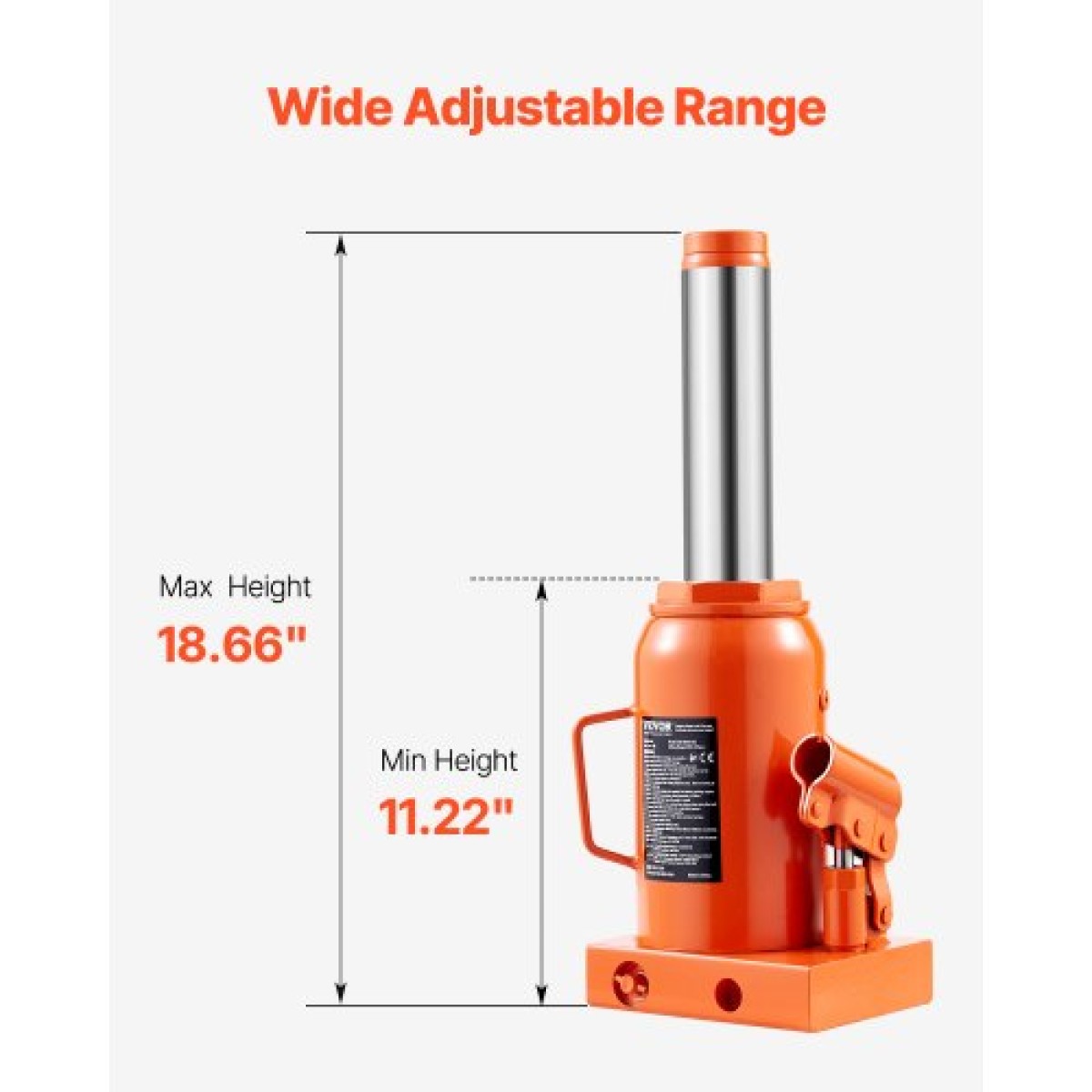 VEVOR Hydraulic Bottle Jack, 30 Ton/66138 lbs Welded Bottle Jack with 11,22''-18,66'' Lifting Range & 3-Section Long Handle, for Car, Pickup, Truck, RV, Auto Repair, Industrial Engineering