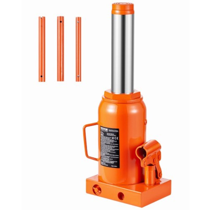 VEVOR Hydraulic Bottle Jack, 30 Ton/66138 lbs Welded Bottle Jack with 11,22''-18,66'' Lifting Range & 3-Section Long Handle, for Car, Pickup, Truck, RV, Auto Repair, Industrial Engineering