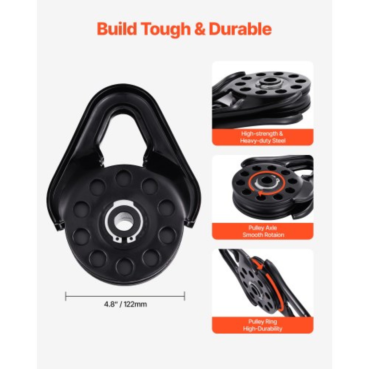 VEVOR 14,5 Ton Snatch Block για ανάκτηση βαρούλκου, Heavy Duty 32.000 lbs Strength Break, Work with 3/8 inch Rope, Compact Offroad Recovery εξάρτημα για ρυμούλκηση και ανάκτηση σε φορτηγό, τρακτέρ, ATV & UTV