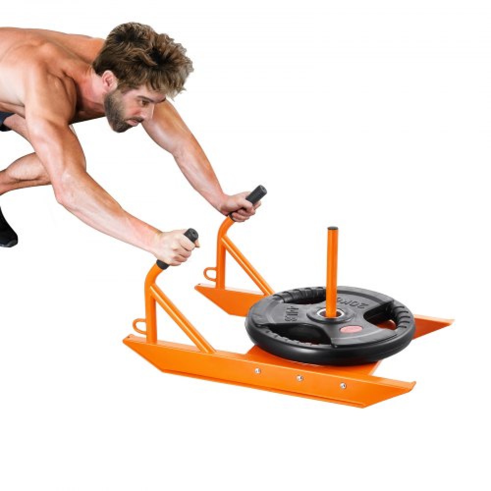 VEVOR Weight Training Pull Sled, Fitness Strength Speed ​​Training Sled with Handle, Steel Power Sled Εξοπλισμός προπόνησης για αθλητική άσκηση και βελτίωση ταχύτητας, κατάλληλο για πιάτο βάρους 1"&2", πορτοκαλί