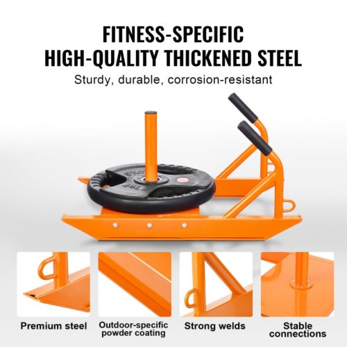 VEVOR Weight Training Pull Sled, Fitness Strength Speed ​​Training Sled with Handle, Steel Power Sled Εξοπλισμός προπόνησης για αθλητική άσκηση και βελτίωση ταχύτητας, κατάλληλο για πιάτο βάρους 1"&2", πορτοκαλί