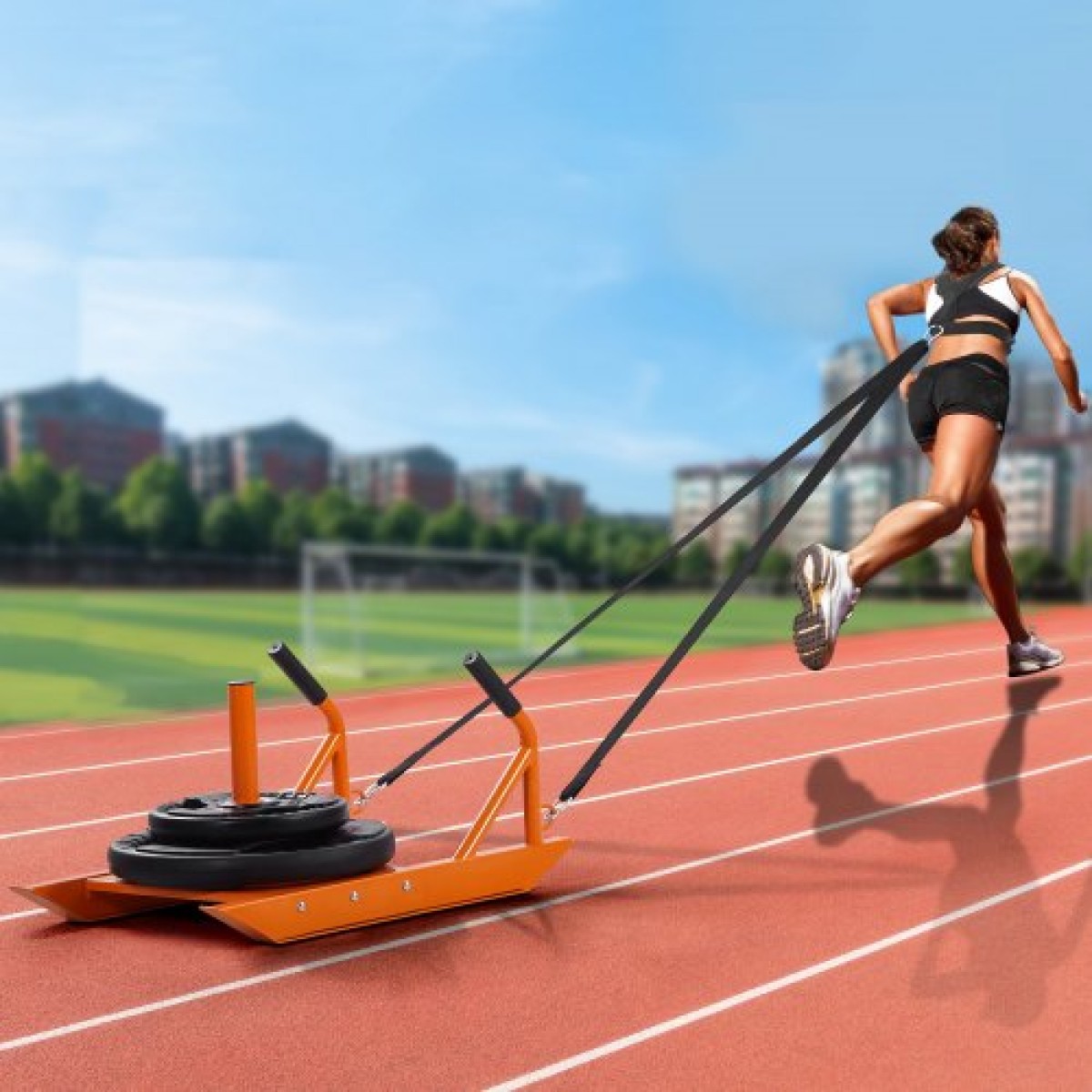 VEVOR Weight Training Pull Sled, Fitness Strength Speed ​​Training Sled with Handle, Steel Power Sled Εξοπλισμός προπόνησης για αθλητική άσκηση και βελτίωση ταχύτητας, κατάλληλο για πιάτο βάρους 1"&2", πορτοκαλί