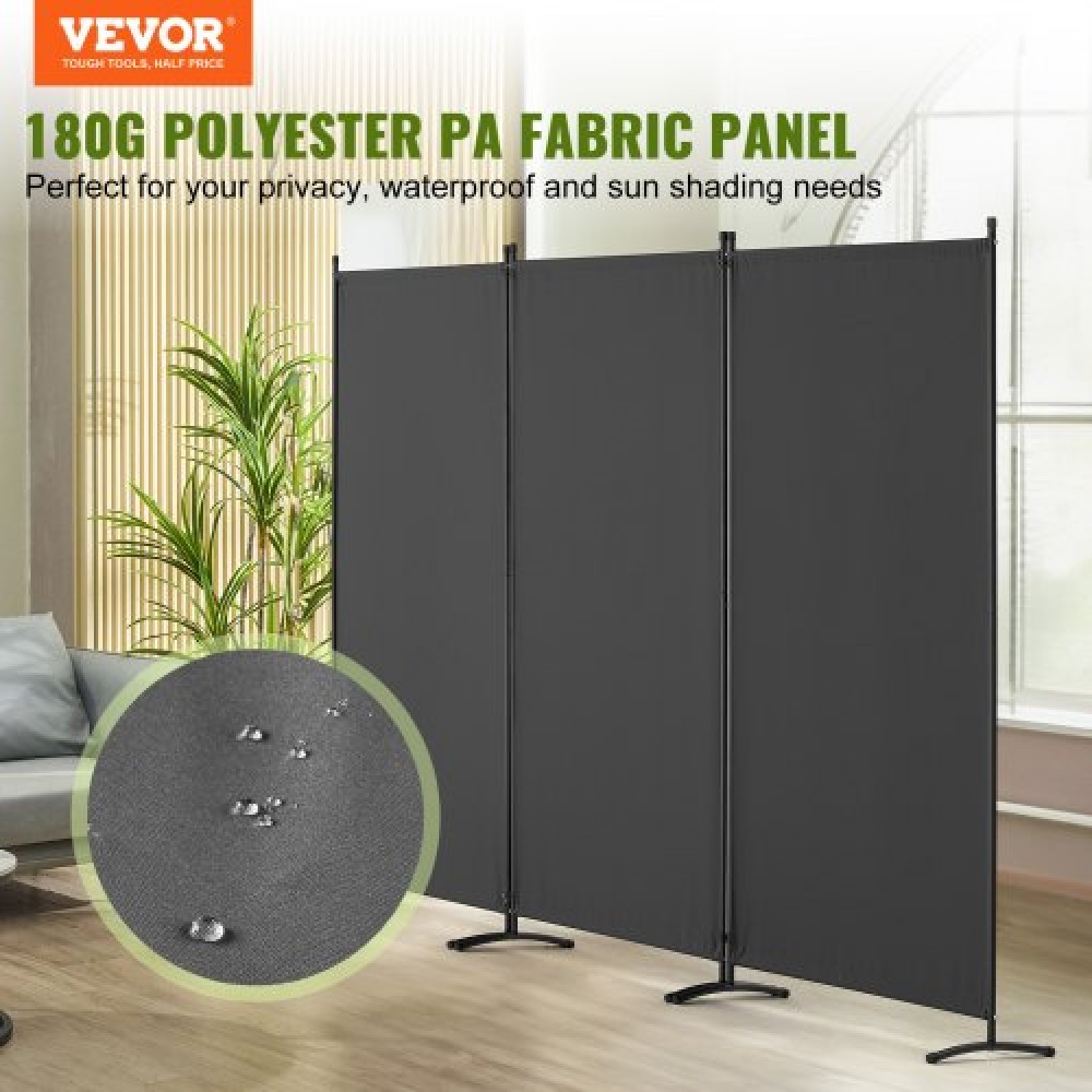 VEVOR Room Divider 3-Panel Folding Privacy Screen Fabric Partition Office Gray