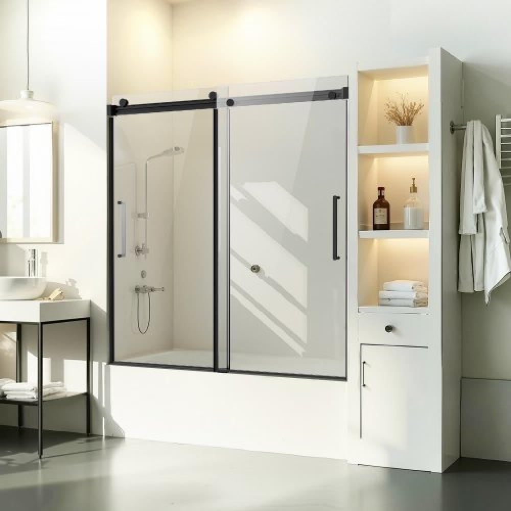 VEVOR Frameless Sliding Bathtub Door 56-60 in.W x 60 in.H Frameless Shower Door