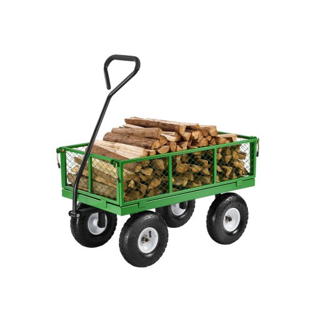 VEVOR 680 Lbs Steel Garden Cart on Wheels, Heavy Duty Garden Wagon Cart Pullable, Metal Outdoor Utility Yard Wagon Carts με ελαστικά 10", Mesh αφαιρούμενα πλαϊνά και περιστρεφόμενη λαβή 180°