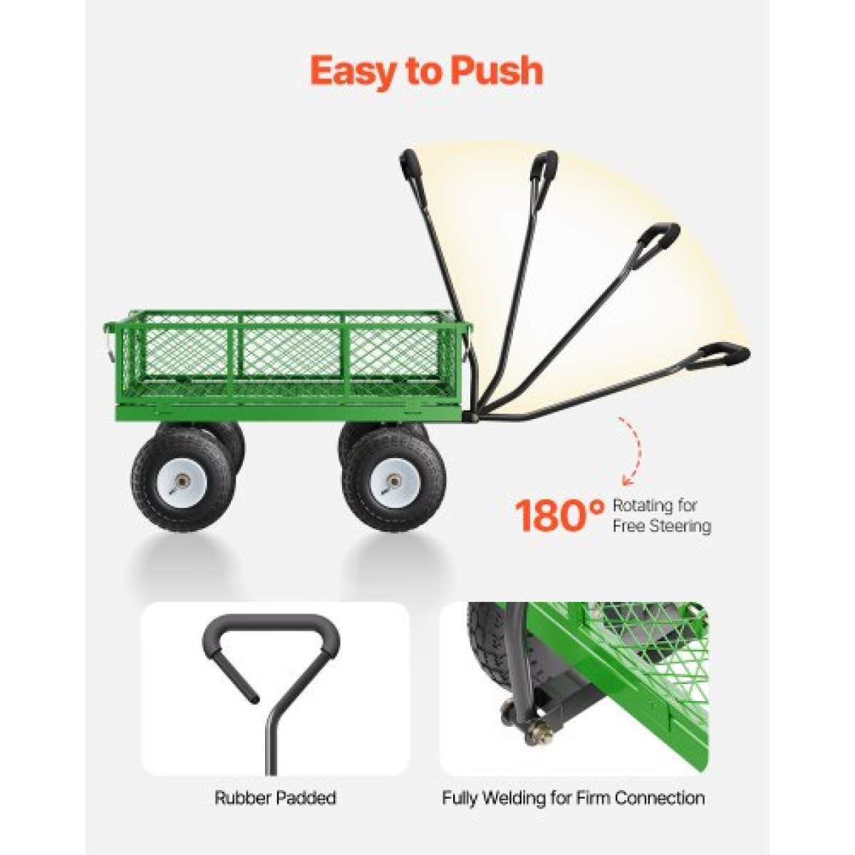VEVOR 680 Lbs Steel Garden Cart on Wheels, Heavy Duty Garden Wagon Cart Pullable, Metal Outdoor Utility Yard Wagon Carts με ελαστικά 10", Mesh αφαιρούμενα πλαϊνά και περιστρεφόμενη λαβή 180°