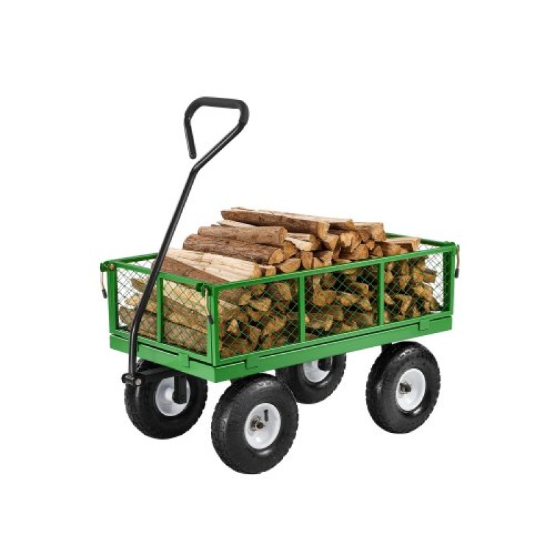 VEVOR 680 Lbs Steel Garden Cart on Wheels, Heavy Duty Garden Wagon Cart Pullable, Metal Outdoor Utility Yard Wagon Carts με ελαστικά 10", Mesh αφαιρούμενα πλαϊνά και περιστρεφόμενη λαβή 180°