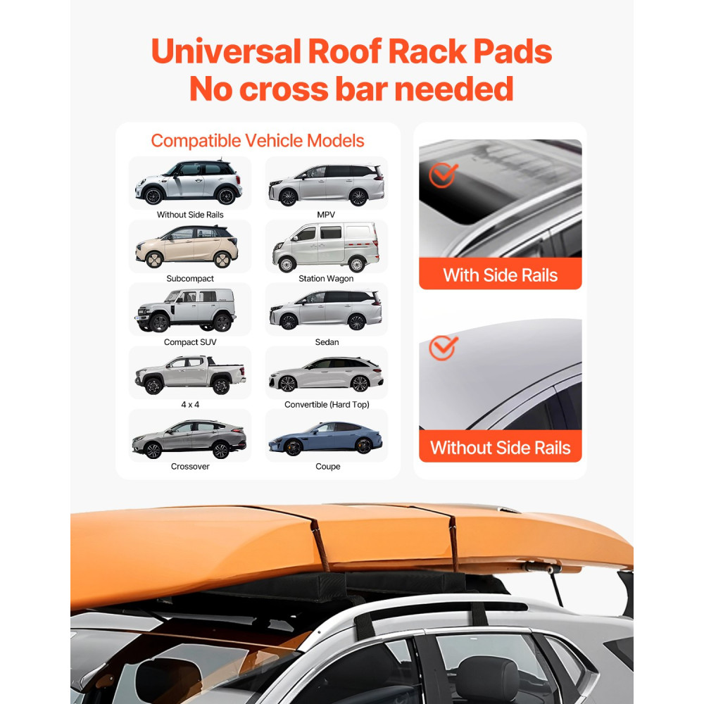 VEVOR Soft Roof Rack Pads, 15,5 ιντσών Universal Car Roof Rack Pads, 176LBS Loading Capacity Bargage Kayak Carrier with Portable Storage Bag for SUP Canoe Snowboard Paddle Board Surfboard
