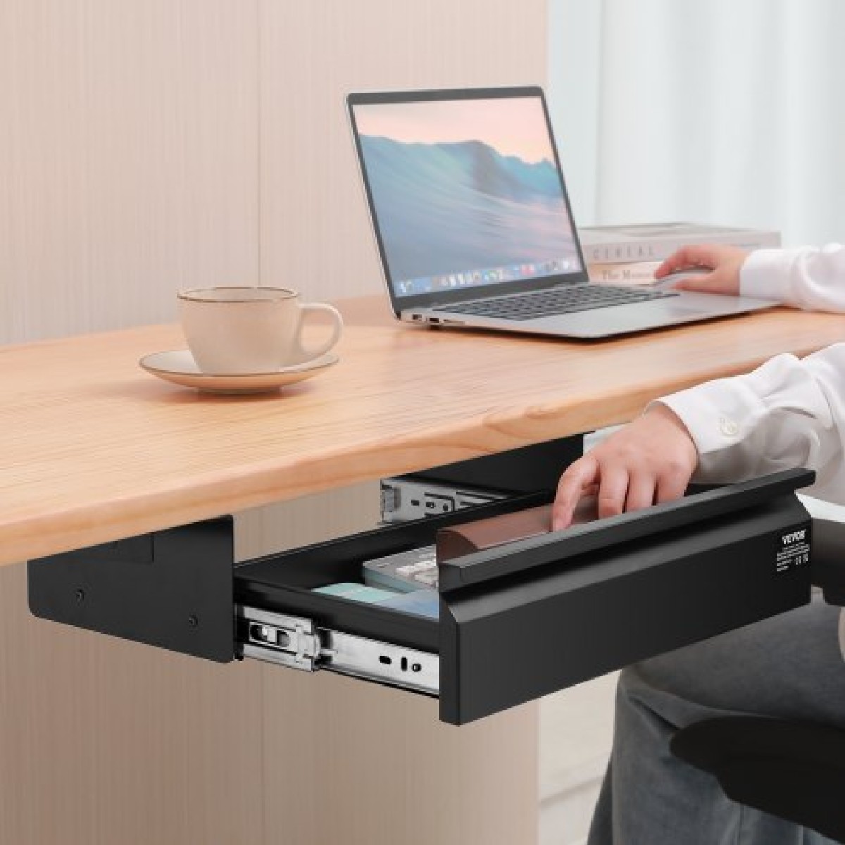 VEVOR 16" Ευρύ συρτάρι κάτω από το γραφείο, συρτάρι έξω, Εξάρτημα πτυσσόμενου συρταριού τοποθετημένο κάτω από το γραφείο, κρυφός οργανωτής αποθήκευσης επιφάνειας εργασίας, συρτάρι μολυβιών κάτω από το τραπέζι για γραφείο, Σταθμός εργασίας οικιακής βά