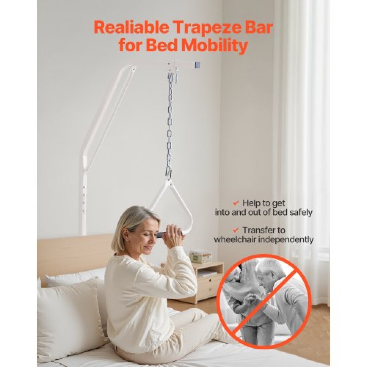 VEVOR Trapeze Bar για κινητικότητα κρεβατιού, Τράπεζο κρεβατιού με σφιγκτήρες και βάση δαπέδου, 250LBS Weight Capacity Pull Up Assist Bar για ηλικιωμένους, ασθενείς και άτομα με ειδικές ανάγκες, Κατάλληλο για φροντίδα στο σπίτι, νοσοκομείο, γηροκομείο