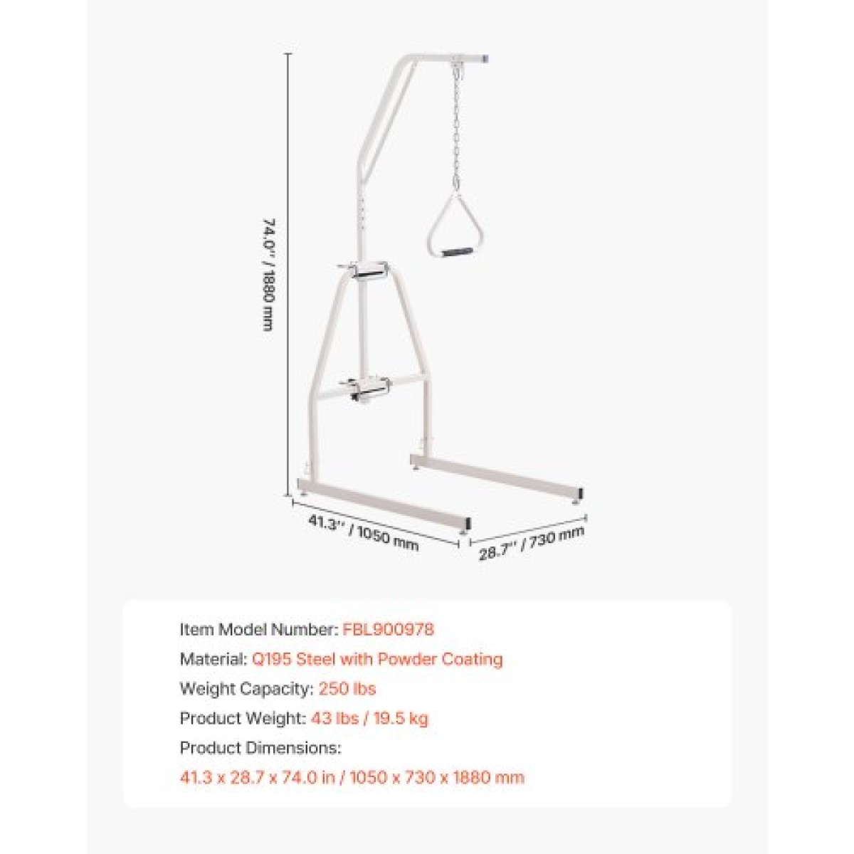 VEVOR Trapeze Bar για κινητικότητα κρεβατιού, Τράπεζο κρεβατιού με σφιγκτήρες και βάση δαπέδου, 250LBS Weight Capacity Pull Up Assist Bar για ηλικιωμένους, ασθενείς και άτομα με ειδικές ανάγκες, Κατάλληλο για φροντίδα στο σπίτι, νοσοκομείο, γηροκομείο