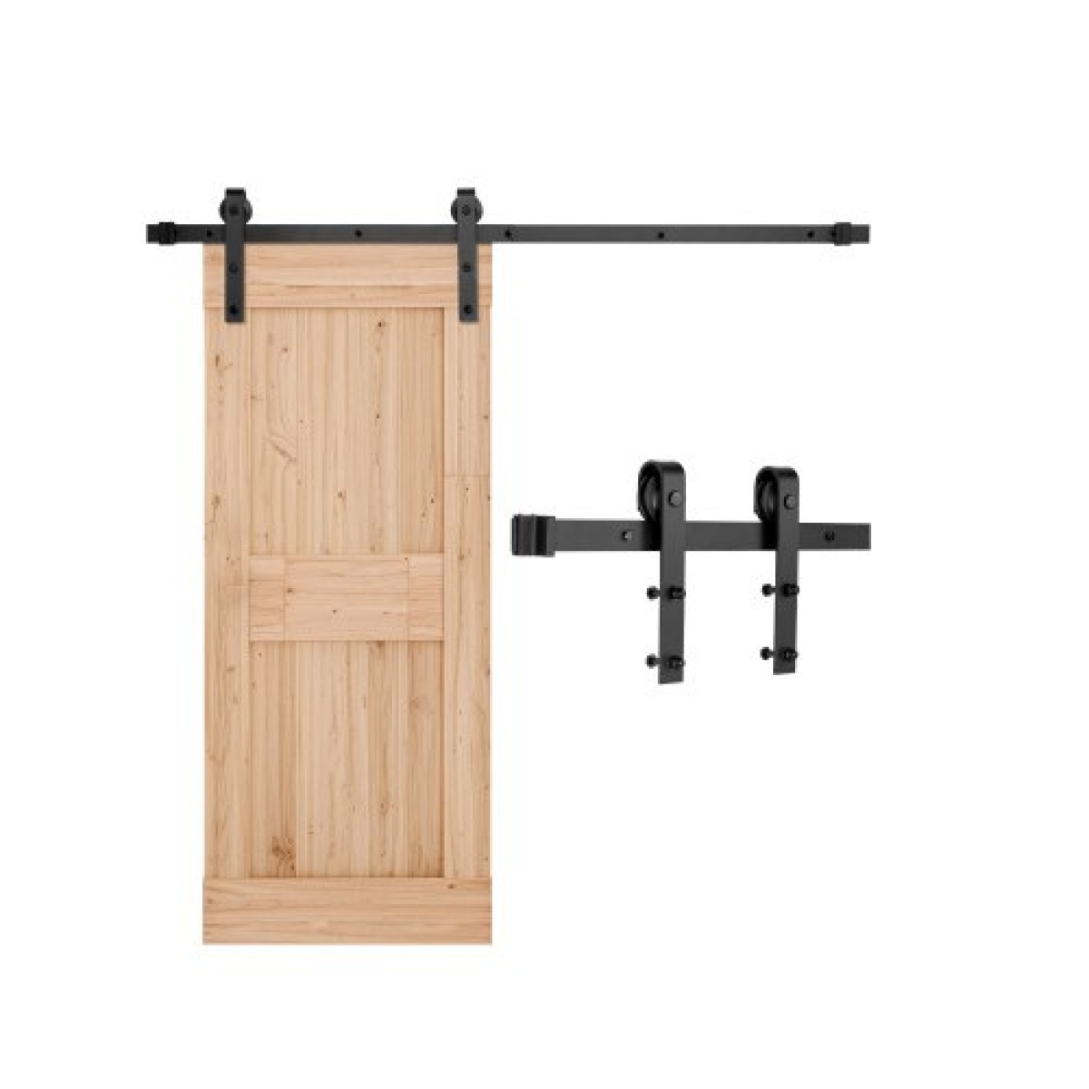 Κιτ υλικού συρόμενης πόρτας αχυρώνα VEVOR 5FT, χωρητικότητα βάρους 330 LBS, Συμβατό με μέγιστο πλάτος 30 ίντσες & 1-3/8 έως 1-3/4 ίντσες Πάχος μονή συρόμενη πόρτα αχυρώνα, ανθεκτική τροχιά & κύλινδρο σε σχήμα J, μαύρο