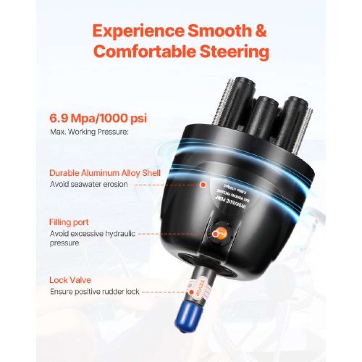 VEVOR 150HP Hydraulic Outboard Steering Kit, Marine Boat Hydraulic Steering System με τιμόνι 13,5 ιντσών, αντλία τιμόνι, υδραυλικό κύλινδρο & 2PCS 26FT σωλήνες για μονοκινητήρια σκάφη