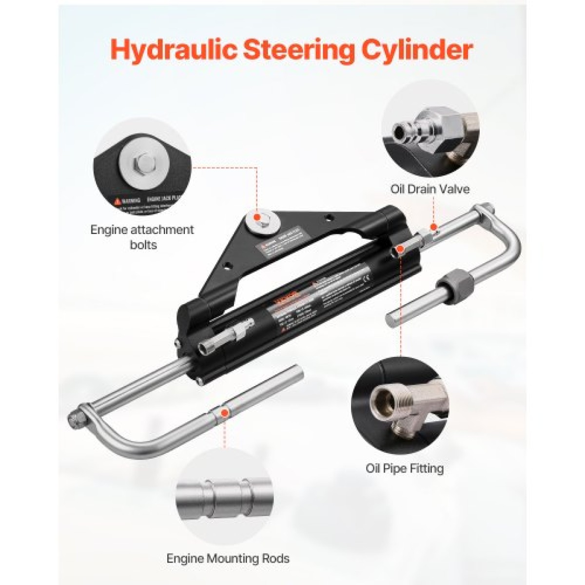 VEVOR 150HP Hydraulic Outboard Steering Kit, Marine Boat Hydraulic Steering System με τιμόνι 13,5 ιντσών, αντλία τιμόνι, υδραυλικό κύλινδρο & 2PCS 26FT σωλήνες για μονοκινητήρια σκάφη